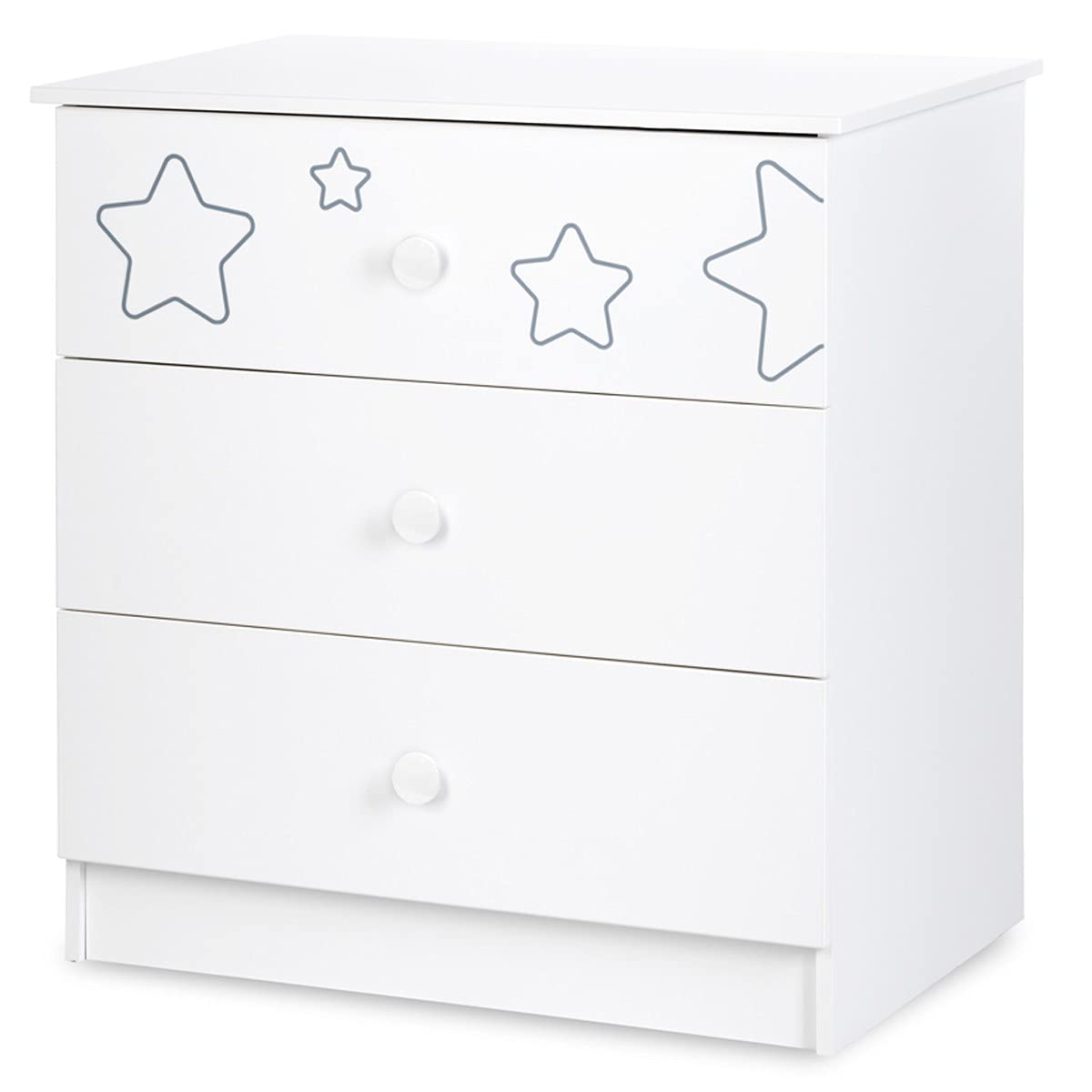Tino Commode Enfant 3 tiroirs Motifs étoiles + Plan à Langer Amovible Blanc 83x54x87cm