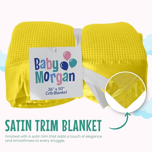 Image of Blankets Thermal Waffle Baby Blanket Crib Bedding - Soft Cozy Warm Infant Thermal Cover for Nursery Stroller or Bassinet, Lightweight Ideal Shower Gift, Satin Trim Yellow 36 inch x 50 inch