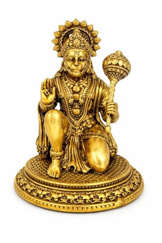 Estatua de Hanuman de Latón Sentado 3 pulgadas con Acabado Dorado miniatura 4