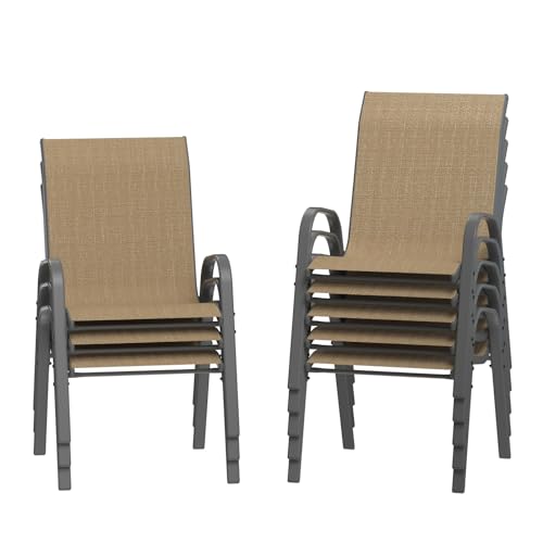 Image of Amopatio Patio Chairs Set of 8, Outdoor Stackable Dining Chairs for All Weather, Breathable Garden Outdoor Furniture for Backyard Deck,Khaki