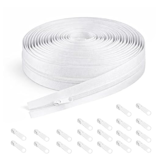 Cremallera Continua con Cursor, Cremallera de Nylon Infinito, Larga 10m Ancha 2.5cm, Ideal para Ropa de Cama, Ropa, Bolsos, incluye 10 Topes