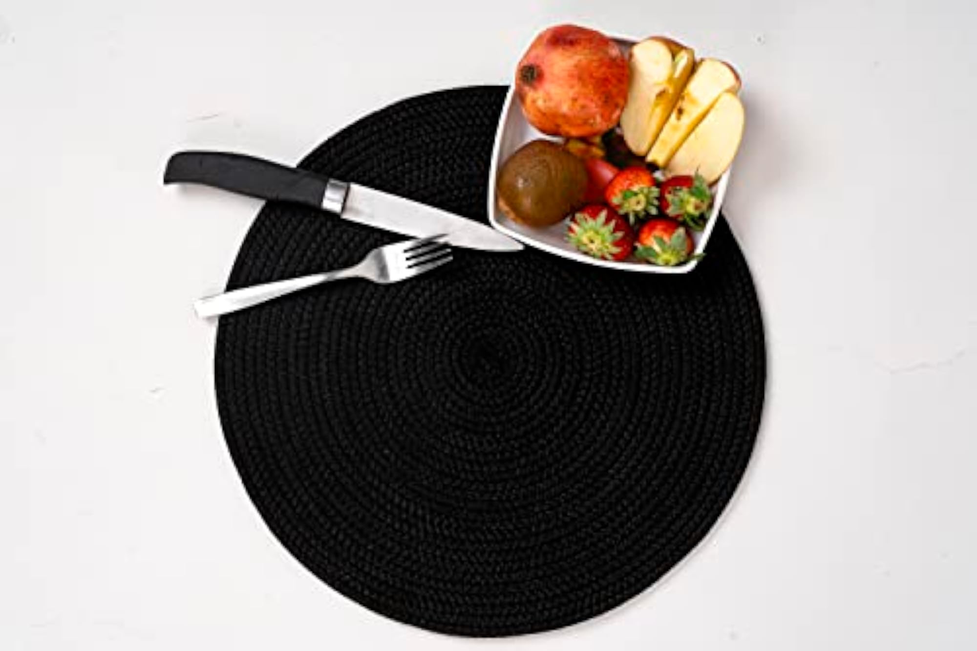 Braided Polyester Round Placemats for Dining Table, Handmade Decor