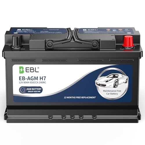EBL BCI Group 94 Car Battery,12V 80Ah Size H7 Performance Series AGM Battery - High Power 850CCA 140RC, Maintenance-Free & Leakproof Design
