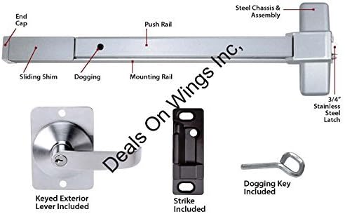 Push Bar Panic Exit Device, Aluminum, with Exterior Lever by Deals On Wings