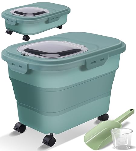 Collapsible Dog Food Storage Container with Lids, Airtight 30 35 Lbs Rice Cereal Flour Sugar...