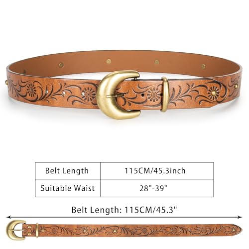 Image of Western-Leather-Belts-Women Vintage Waist-Belts with Hollow Out Flower