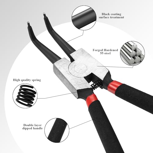 4 Stück Sprengringzangen Set, Seegeringzange Set, Sicherungsringzangen, Segeringen Zangen Sets, Außen Innen Sprengring Zange, Gerade Gebogen Sicherungsring Zangen mit Griffen