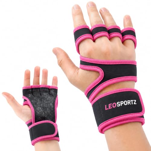 Image of Leosportz Gym Gloves for Women Weight Lifting | Workout Gloves with Wrist Support for Women | Crossfit Gym Gloves with Anti Slip Silicon (Pink, S)