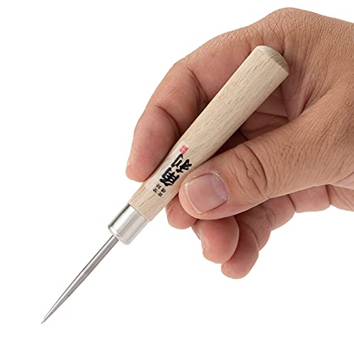 Kakuri Awl Tool For Sewing, Scratch Wood, Leather, Punch, Book Binding, Sharp Japanese Stainless Steel Scratch Awl 4-3/4" Multitool, Maple Wood Handle, Made In Japan #TOP2
