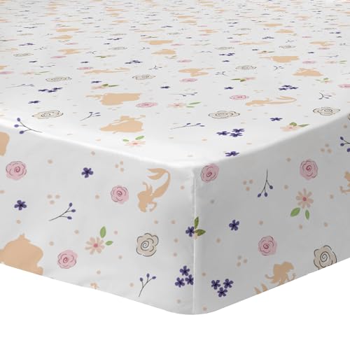 Disney Home Princesse Drap-Housse imprimé lit 1 Personne Bal | 100% Coton | Oeko-TEX | Drap Housse Enfant 90x190 cm | Blanc