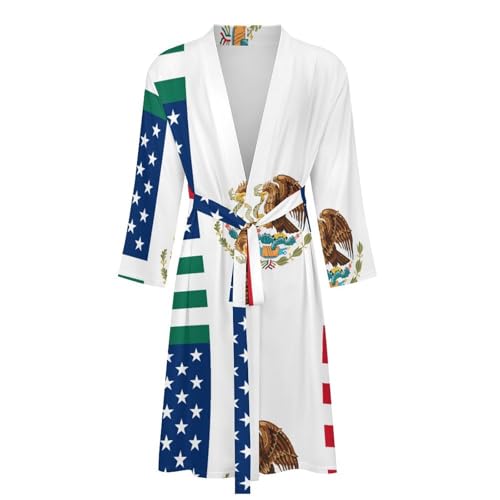 United States Mexico Friendship Flag Funny Men's Robe Soft Lightweight Bathrobe Long-sleeve Spa Robes4