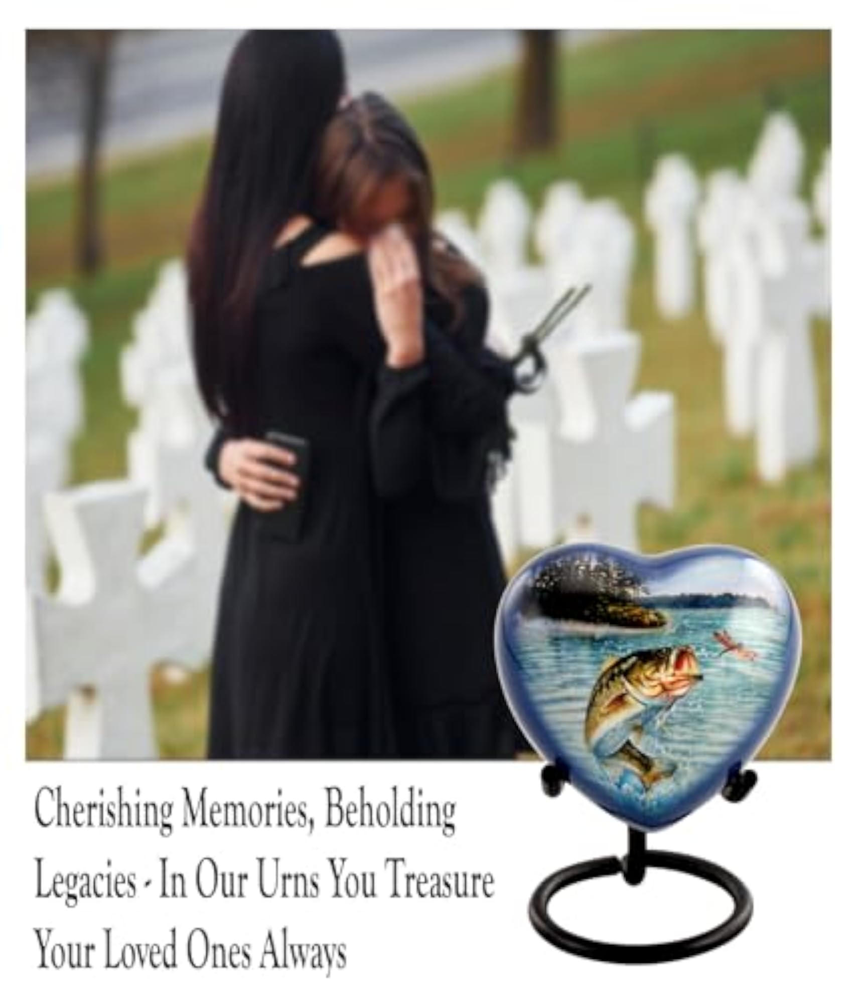 Gone Fishing Heart Keepsake Urn for Ashes