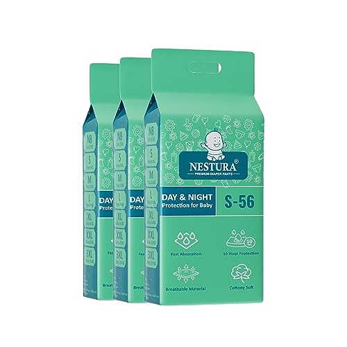 Image of Baby Diaper Pants Small (S) Pack of 3, 168 Count, (4-8 kg)