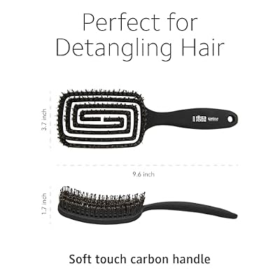 Ibiza Hair Contour Vent Detangling Brush with Boar/Nylon Ball Tip Bristles | Geometrical Design Contours to the Shape of the Head for Damage Free Detangling | Waterproof & Heat Resistant