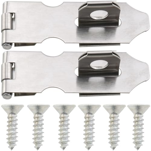 Image of DGZZI 2PCS Door Clasp Padlock Latch 304 Stainless Steel Security Buckle Latch 2inch Collapsible Latch Silver With Screws Wooden Door Security Door Latch Drawer Lock Plate Snap