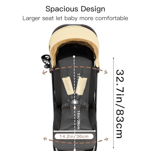 Image of Gromast Gravity Folding Baby Stroller - Portable Travel Toddler Stroller w /Adjustable Backrest, Canopy & Cup Holder, Lightweight and UV Protected, One-Hand Automatic Folding - Beige