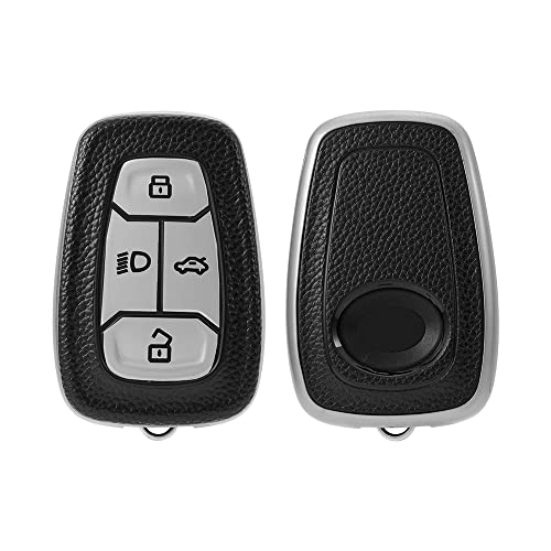keyzone® Leather TPU Key Cover Compatible for Tata Punch | Nexon EV| Harrier | Safari | Altroz | Tiago EV| Tigor EV| Nexon | Tiago | Tigor 4 Button sm
