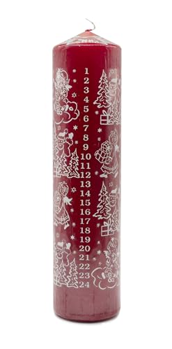 Adventskalenderkerzen mit Motiv, groß Bordeaux 50x200mm, JEKA, EWA,...
