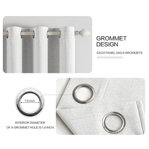 Image of MIULEE Linen Textured Curtains for Bedroom Solid 100% Blackout Thermal Insulated Heathered White Grommet Room Darkening Curtains & Drapes Luxury Decor for Living Room 52 x 63 Inch (2 Panels)