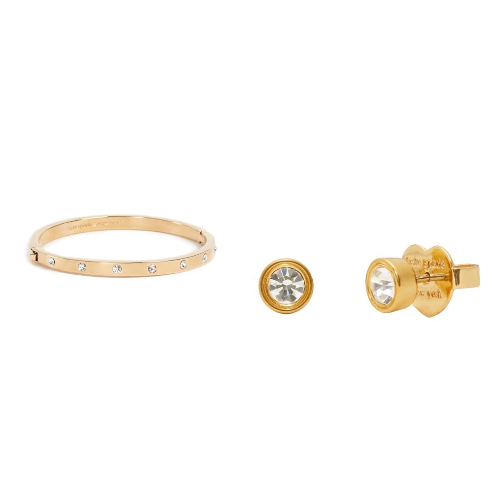 Kate Spade New York Set con bracciale rigido e orencchini a lobo in pietra, trasparente/oro