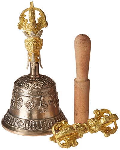 Bell et Dorje bouddhiste tibétain contre le stress cloche du Népal 17,8cm