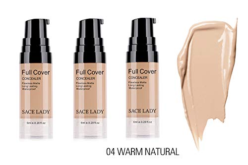 3 Pack Pro Full Cover Liquid Concealer, Waterproof Smooth Matte Flawless Finish Creamy Concealer Foundation For Eye Dark Circles Spot Face Concealer Makeup, Warm Natural, 3×6Ml/0.20Fl Oz #TOP1