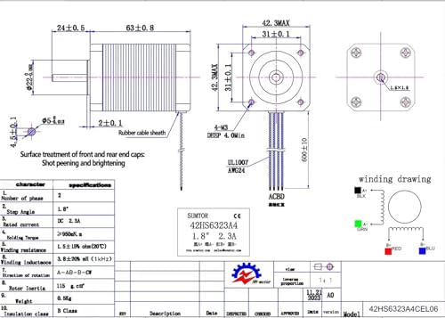 Moteur pas à pas de 63 mm à sortie simple, intensité 2,3 A et force 79 N.cm
