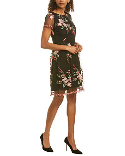 Adrianna Papell Women's Floral Embroidery Flared Dress, Black Multi, 6
