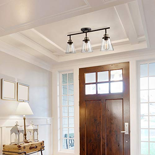 Globe Electric 59629 Jackson 3 Track Lighting, Dark Bronze, Antique Brass Accents #TOP4