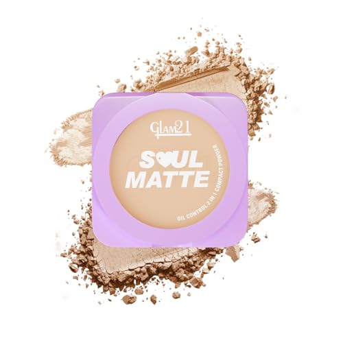Image of Glam21 Soul Matte Oil Control 2 in 1 Compact Powder | Matte & Shimmer Shades | Air Light Formula & Stay Upto 10 hrs | Rich With Hyaluronic Acid, Squalane & Mango Butter |SPF20 |18gm- Caramel Glow 03