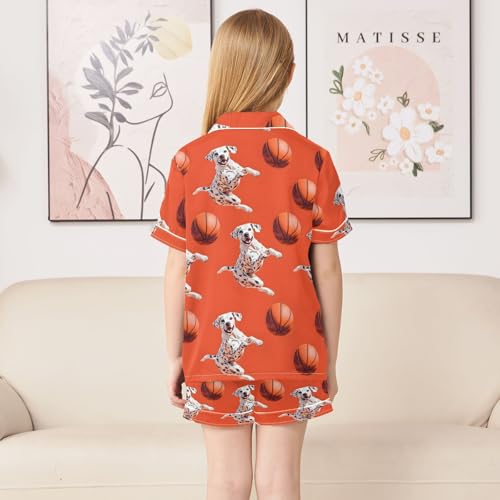 ALAZA Spotted Dog Basketball Satin Pajamas Set Short Sleeve Button Down Sleepwear Summer Pjs 2 Piece4