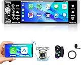 Wireless Carplay Android Auto Single Din Car Stereo, Podofo 5.1 Inch HD Touch Screen 1 Din Car Radio with Bluetooth AM/FM/RDS Radio EQ Audio Mirror Link SWC Dual-USB+Reverse Camera