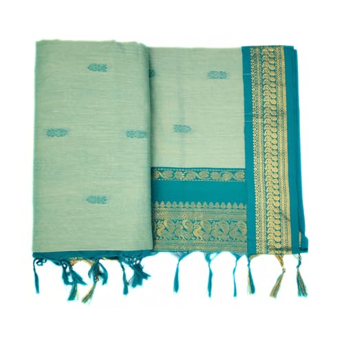 Image of Pure Kalyani Cotton Saree | Zari Border & Blouse Piece - Lata Gadwal Design | Traditional Saree
