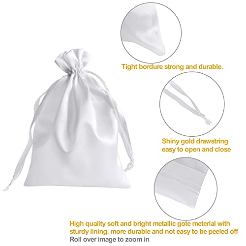 Beavoing 60Pcs Satin White Gift Bags, 5 X 7 Inches Jewelry Pouches Wedding Favor Drawstring Bags Baby Shower Christmas Gift Bags, Candy Bags With Thank You Tags #TOP4