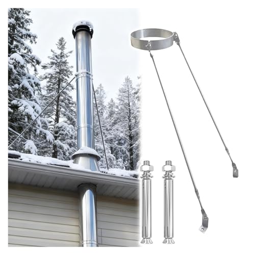 煙突パイプクランプ ステンレス製ストーブパイプブラケット、安定性のための雪煙突パイプブラケットセット、パティオカバー用の拡張屋根煙突サポート、風と雪に強い、取り付けブラケット付き(Dia 114mm/4.48inch)