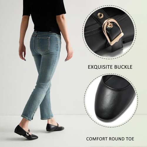 CouieCuies Women's Mary Jane Flats Round Toe Ballet Flat with Buckle Dressy Comfortable Maryjane Flats Adjustable Strap Office2
