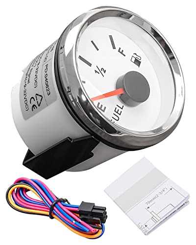 Image of 0-90 ohm Fuel Level Gauge, White Marine Boat Fuel Gauge, Automotive Gas Fuel Tank Meter Gauge for Car RV Truck Vehicle, with 52mm Dial & LED Backlight