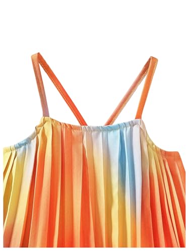 Image of RoseSeek Girl's 2 Piece Boho Cute Outfits Pleated Spaghetti Strap Camisoles Elastic Waist Wide Leg Pants Sets