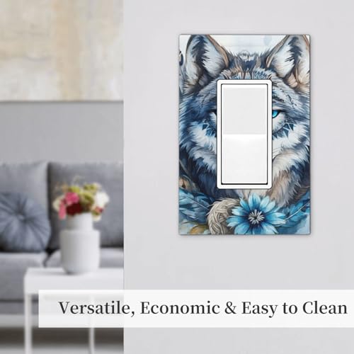Placa de pared GFCI de lobo con ojos azules para interruptor basculante individual 3