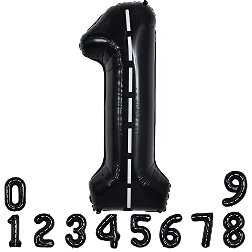 Image of TONIFUL 40 Inch Large Race Car Number 1 Balloon 1st Birthday Decorations | 1st 10th 18th Race Car Birthday Party Supplies Foil Black 1 Balloon for Boys Men Fast Checkered Flag Party Decor
