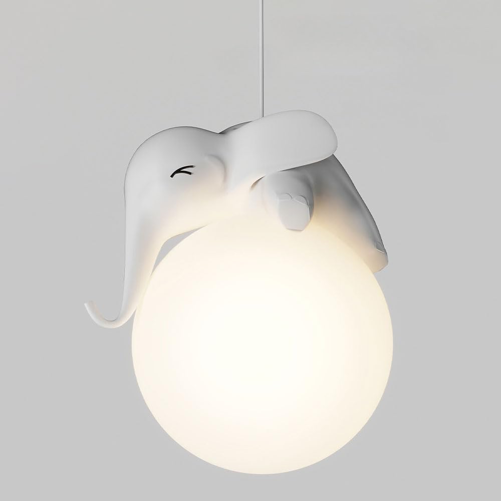 HXYSXHJUO Cartoon White Pendant Light Resin Elephant Hanging Lamp Creative Animal Ceiling Suspended Lights Children's Room Lighting Kids Bedroom Droplight Mini Chandelier