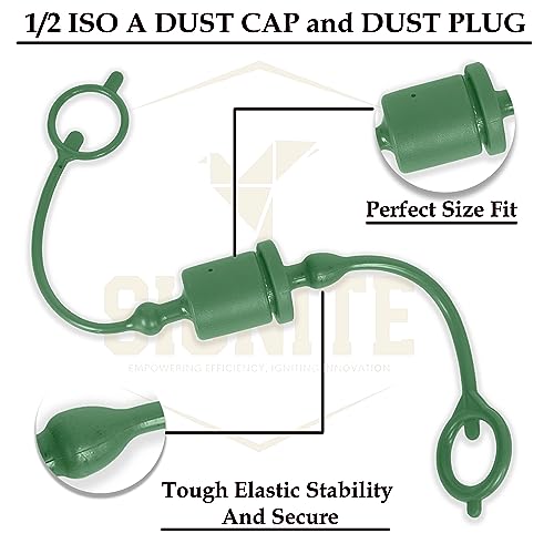 Image of (12 Set) Signite 1 /2 ISO A Tractor Hydraulic Hose Caps and Plugs Couplers Male Dust Cap and Female Plug Cover, Quick Disconnects Plug Fitting with Retention Ring Keeps Cap Attached to Hose (6 Colors)