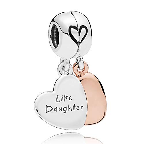 MiniJewelry Women Mother Daughter Charm for Bracelets Love Heart Pendant Mom Girls Birthday Sterling Silver Dangle Charm
