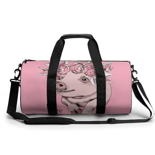 Sac week-end voyage fleur cochon avec grande ouverture zippée 45cm