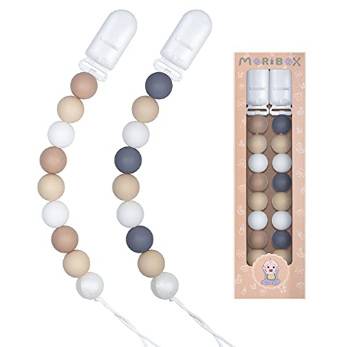 Image of Pacifier Clip for Baby Boys and Girls Paci Holder 2 Pack (Beige)