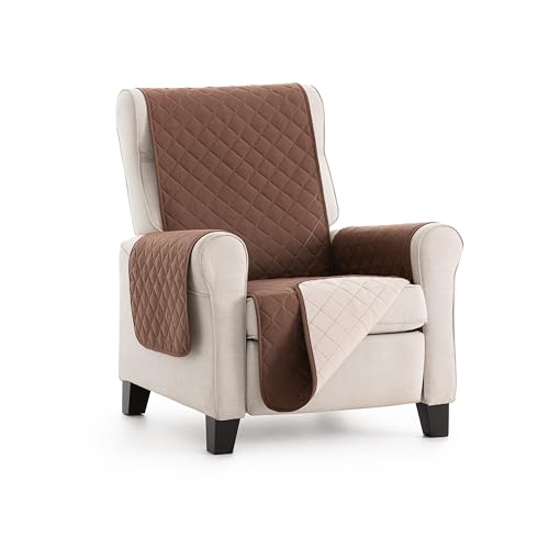 fundabel®   Funda Cubre Sillón Due Acolchada Reversible, 1 Plaza (55 cm), Color Marron/Beige, Protector de Sillón Relax y Orejero, Tacto Suave y Resistente, Ideal para Mascotas, Fabricada en España