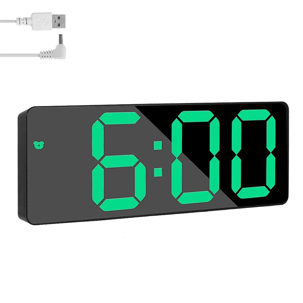 Alarm Clock, with Snooze Button Brightness Adjustable LED Digital Bedside Clock Battery Powered USB Port Digital Mirror Alarm Clock for Bedroom, Bedside, Office,Travel
