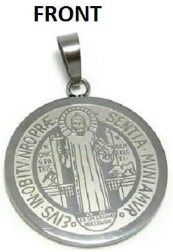 Amythyst Small Silver Tone Stainless Steel Round St. Benedict's Medal Pendant (3/4 Inch) Single Sided Engraving