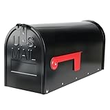 Zinovo Metal Post Mount Mailbox for Outside,Mail Manager Curbside,Galvanized Steel Large Capacity Mail Box with Red Flag,Modern Weatherproof Mailboxes,Black