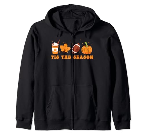 Tis The Season Autunno Ringraziamento Latte Leaf Football Pumpkin Felpa con Cappuccio